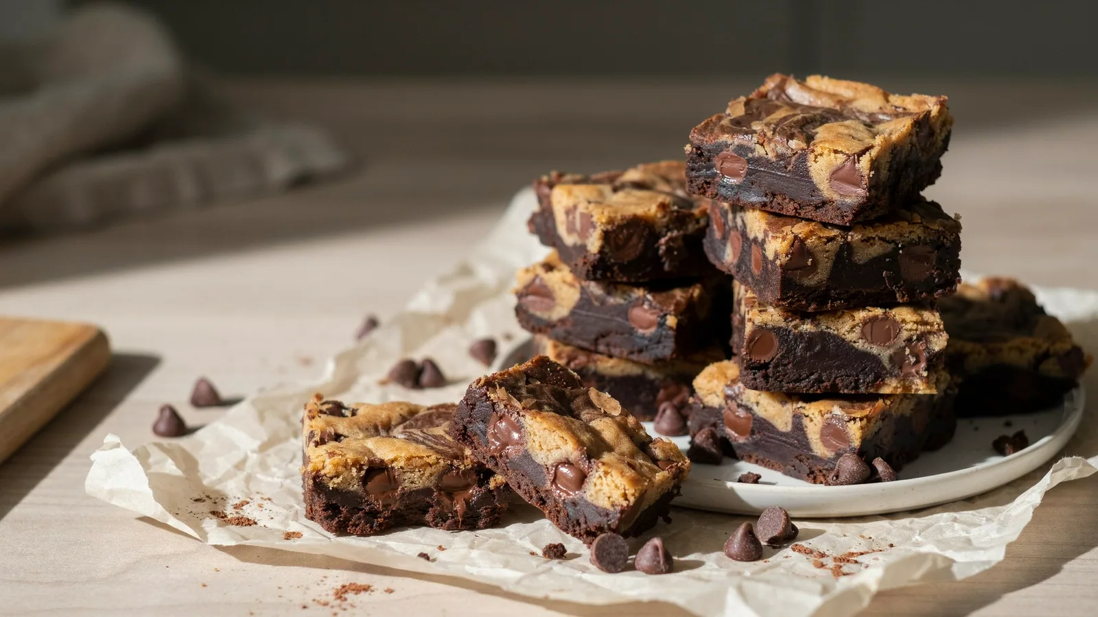 Marbled brookie bars with fudgy brownie and chocolate chip cookie sections